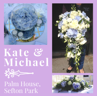 Liverpool Palm House Wedding Blue Hydrangeas White Roses